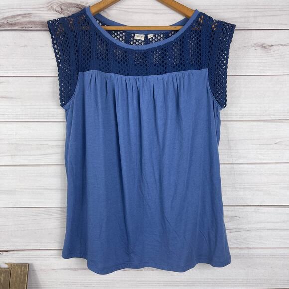 Gap Navy Blue Short Sleeve‎ Crochet Detail Blouse Top Women's Size S - Picture 1 of 6